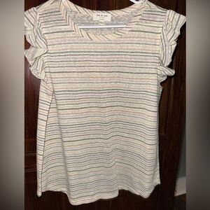 Women's Striped Ruffle Sleeve Top - Cream